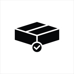 Package delivered confirmation icon. Package with checkmark, linear icon. Verified or successfully delivered parcel. Isolated on white background.