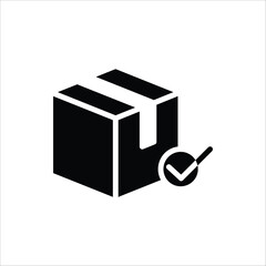 Package delivered confirmation icon. Package with checkmark, linear icon. Verified or successfully delivered parcel. Isolated on white background.