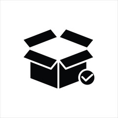 Package delivered confirmation icon. Package with checkmark, linear icon. Verified or successfully delivered parcel. Isolated on white background.