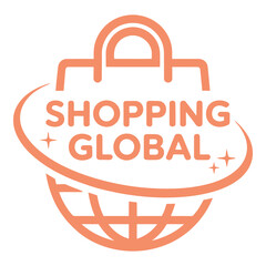 Shopping global logo with shopping bag and globe design in peach color