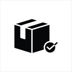 Package delivered confirmation icon. Package with checkmark icon. Verified or successfully delivered package. Vector illustration for web design.