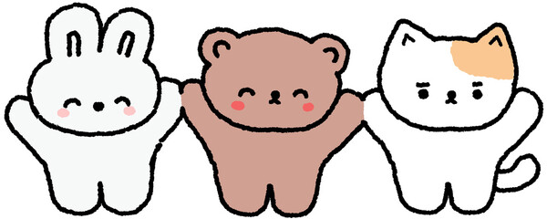 토끼 곰 고양이가 손잡은 귀여운 일러스트 스티커 © titi.drawing