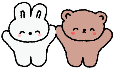 토끼와 곰이 손잡은 귀여운 일러스트 스티커