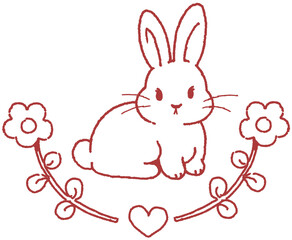 토끼 꽃 장식 손그림 일러스트