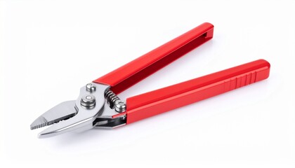Fototapeta premium Red Bolt cutter or clipper for cutting wire or steel bars isolated on white backgroun 