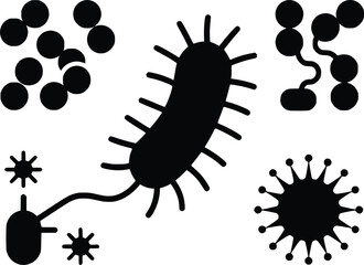 Bacteria Bacteria Virus Shapes Silhouettes Microbe Scientific Icon Silhouettes Vector Set