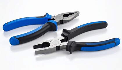 Fototapeta premium Wire cutter pliers with blue handles isolated on white background