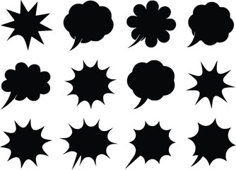 Explosion Speech Bubbles  Starbursts Elements Thought  Black Burst Vector Silhouettes
