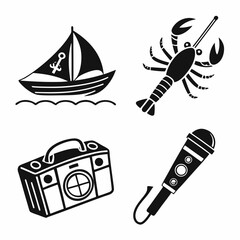 Summer vacation icons sailboat lobster boombox microphone