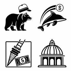 Bear dolphin ice cream dome money icons set