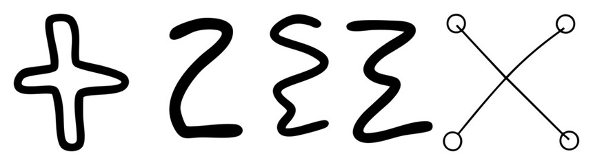 Naklejka premium Vector Abstract vector shapes featuring a cross zigzags and intersecting lines.