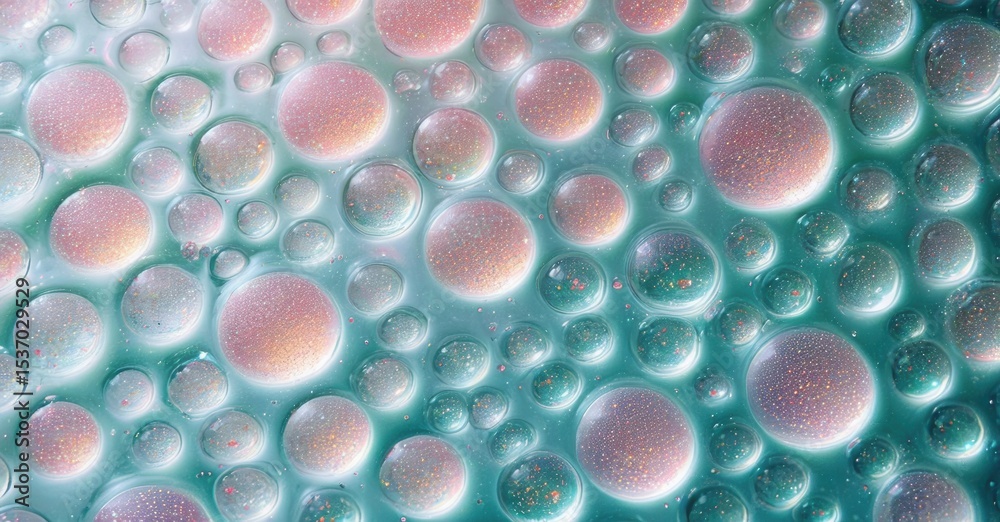 Aufkleber Abstract fluid art. Colorful bubbles mix, creating iridescent patterns. Soft pinks, blues dominate composition. Visually appealing texture.