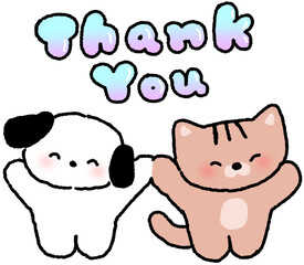 감사 인사를 전하는 강아지와 고양이 캐릭터 일러스트