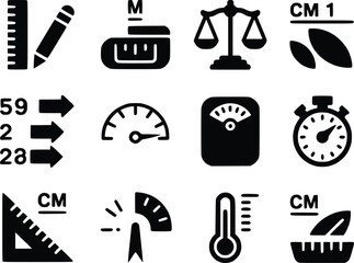 Measuring Tool Icons Weight Scale Symbols Instruments Ruler Thermometer Stopwatch Vectors