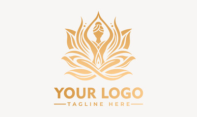 Serene woman meditating in lotus pose surrounded by a beautiful blue and pink lotus flower. Spiritual wellness concept