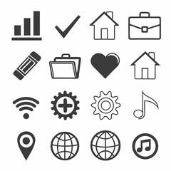 Collection of simple black and white icons for web design