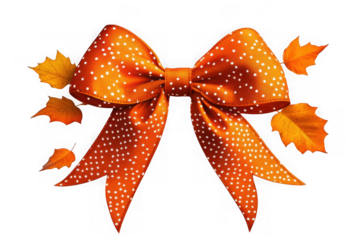 Orange bow with leaves isolated on transparent background