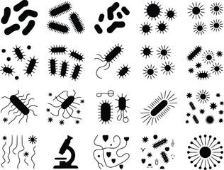 Naklejka premium Bacteria Bacteria Virus Shapes Silhouettes Microbe Scientific Icon Silhouettes Vector Set