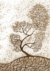 Golden Tree with Roots on Black Background