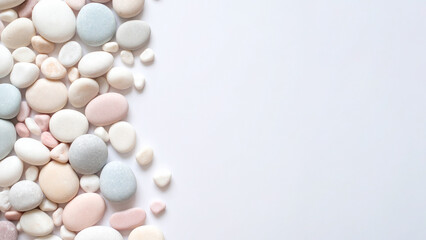Pebbles Arranged in a Chaotic Pattern on a White Background