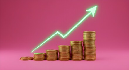 Pila de monedas con una flecha ascendente que simboliza el crecimiento financiero.