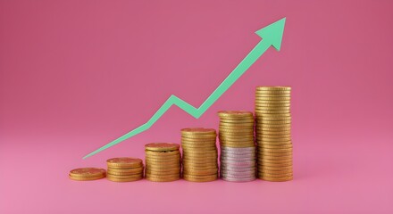 Pila de monedas con una flecha ascendente que simboliza el crecimiento financiero.