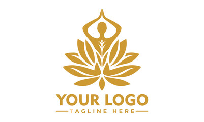 Serene woman meditating in lotus pose surrounded by a beautiful blue and pink lotus flower. Spiritual wellness concept