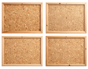 Set of Realistic Office Cork Boards with Brown Texture, Isolated PNG