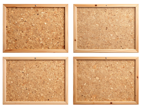 Set of Realistic Office Cork Boards with Brown Texture, Isolated PNG