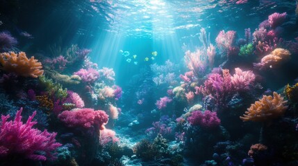 Naklejka premium Beneath the waves vibrant coral reef ecosystem underwater nature scene ocean depths underwater view marine biodiversity