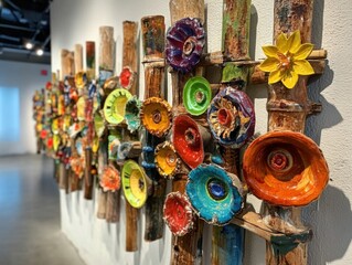 Naklejka premium Creative art made from recycled materials displayed in a gallery