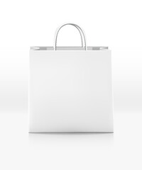 Vector icon White shopping paper bag with rope handles Isolated on white background Front view r
