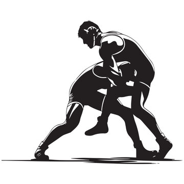 Silhouette of two wrestlers competing