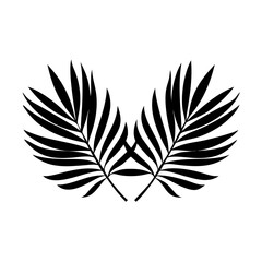 Minimalist black vector silhouette of tropical palm leaves design element