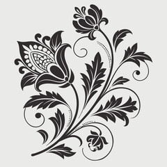 Elegant black and white floral design element swirl