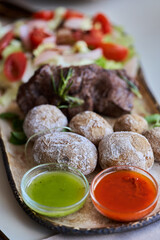 Canarian beef with mojo and potatoes
