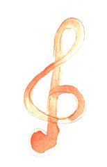 Treble clef, musical notation. Watercolor illustration, hand drawn modern freehand new