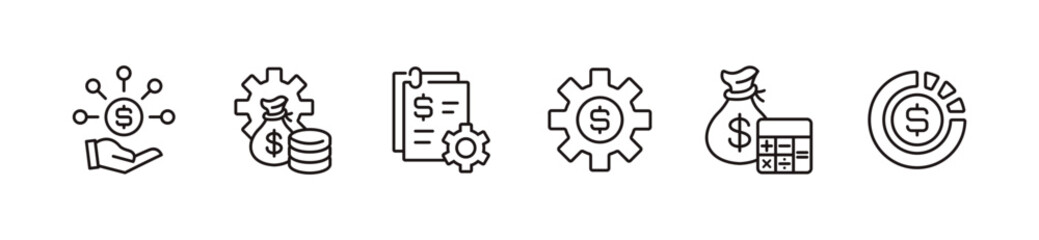 Obraz premium simple financial management icon line set money gear cog wheel dollar economy setting business finance accounting vector outline illustration for web and app