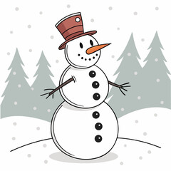 Adorable cartoon snowman with hat isolated on white background