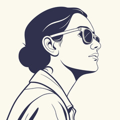 Woman profile sunglasses stylish hair bun minimalist line art