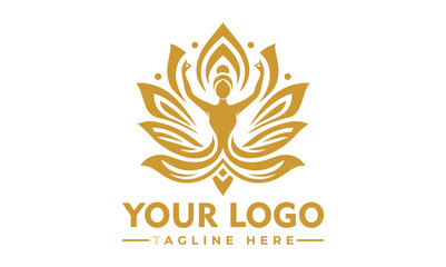 Serene woman meditating in lotus pose surrounded by a beautiful blue and pink lotus flower. Spiritual wellness concept