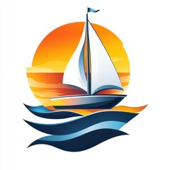 Sailing in a sunset sea with vibrant colors and gentle waves, showcasing a peaceful maritime journey