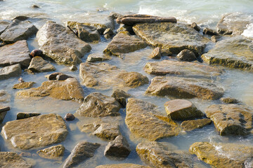 Coastal Rocks Partially Submerged by Sea Water in George Town, Penang, Malaysia.