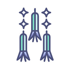 Three sparkling rockets ascending, clean cutout, transparent png