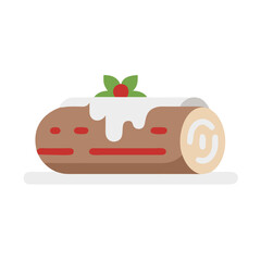 Delicious christmas yule log cake isolated on white background