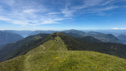 beautiful panoramic view from the top of Mount Galbiga on the mountains between Lake Como and Lake...