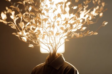 Person with a plant growing out of head