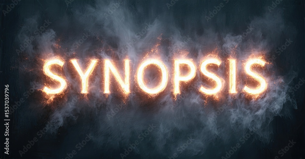 Poster glowing text spells synopsis. dark background features smoky, swirling effects. dramatic lighting cr