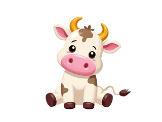 Cute cartoon calf sitting isolated on transparent background