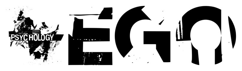 Vector Abstract psychology concept with bold typographic elements and fragmented shapes.